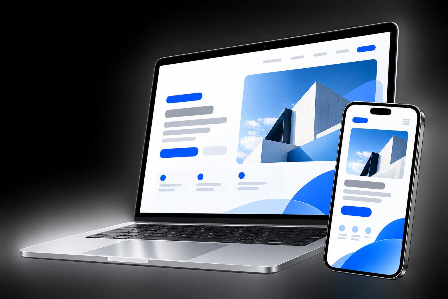 Anteprima illustrativa di un sito web su computer e smartphone
